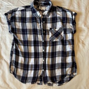 Navy and White Plaid Soft Cotton Flannel Shirt by Cosmic Blue Love